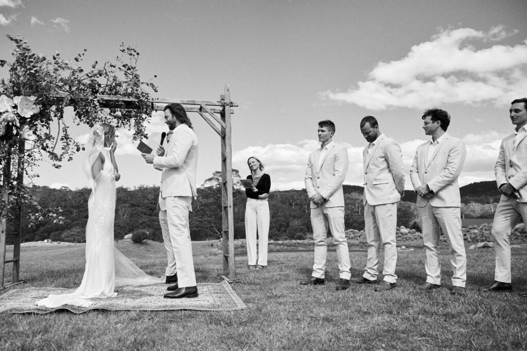bride-and-groom-reading-vows-ceremony-Tinkersfield